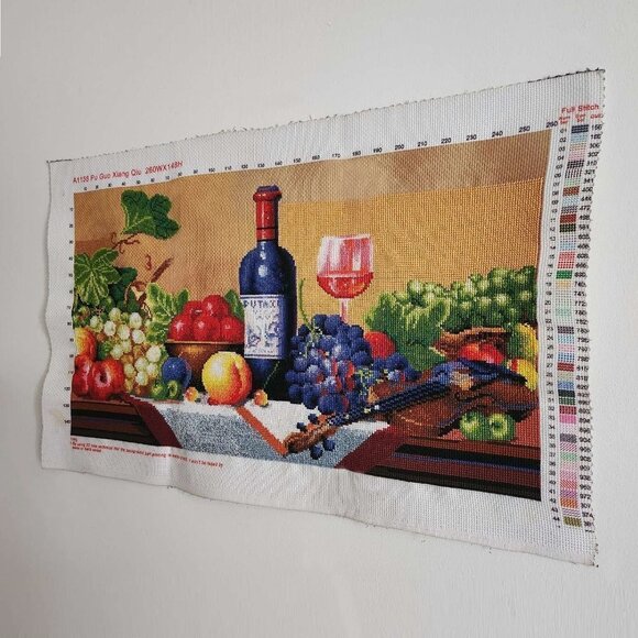 Hand Embroidered Fruit Banquet Needlepoint Stitched Canvas Tapestry Handmade - Picture 7 of 9